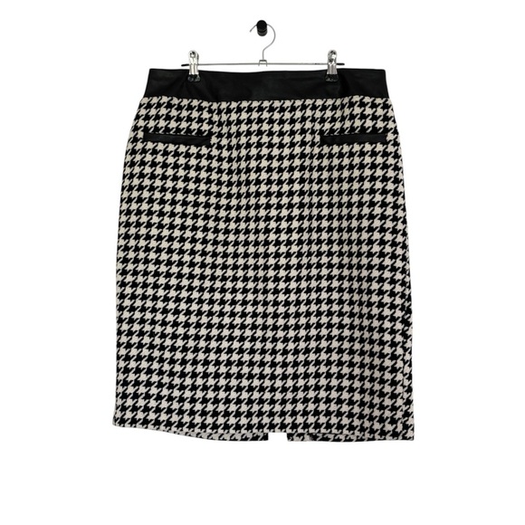 Cynthia Rowley Black & White Houndstooth Leather Trim Pencil short fitted Skirt - Picture 2 of 6